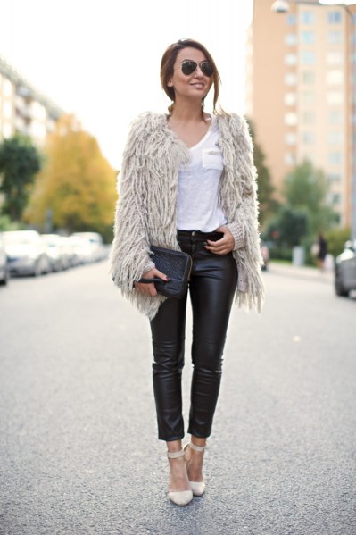 fall outfits with leather pant