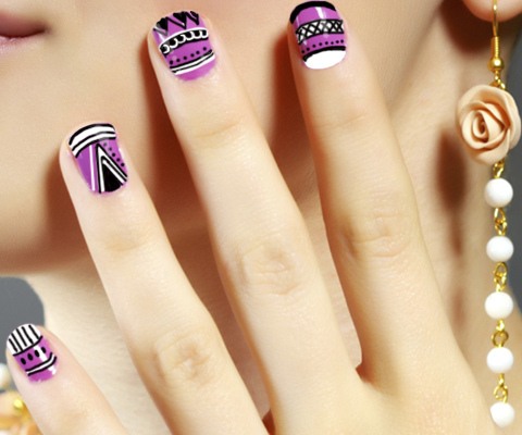 purple-tribal-nail-art-design